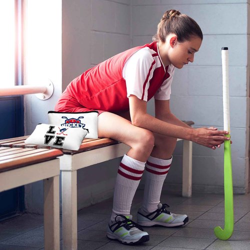 Clysee 20 Pcs Hockey Gifts Inspirational Makeup Bag for Women Hockey Lovers Players Ice Gifts Bags Cosmetic Travel Pouch for Women Mom Athletics Birthday