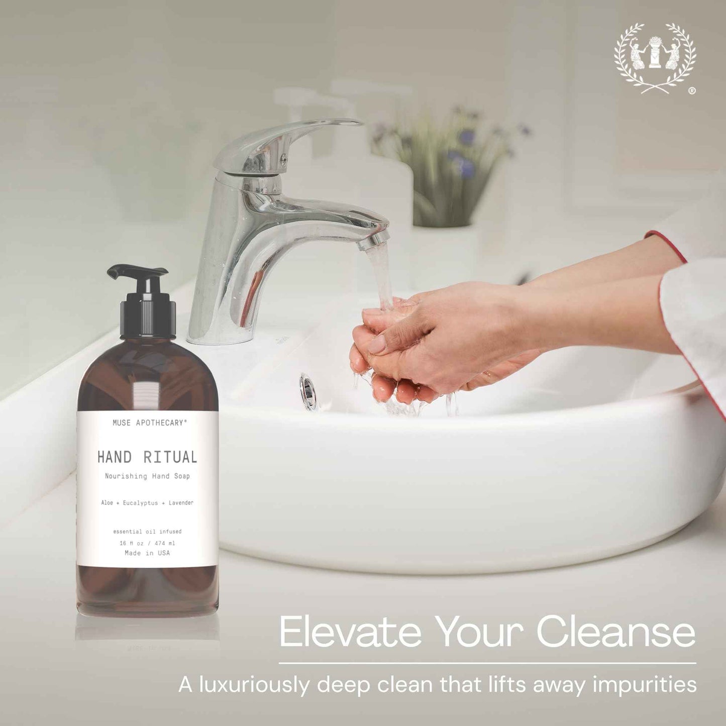 Muse Apothecary Hand Ritual - Aromatic and Nourishing Hand Soap, Infused with Natural Aromatherapy Essential Oils - USDA Certified Biobased - 16 oz, Coconut + Sandalwood, 3 Pack