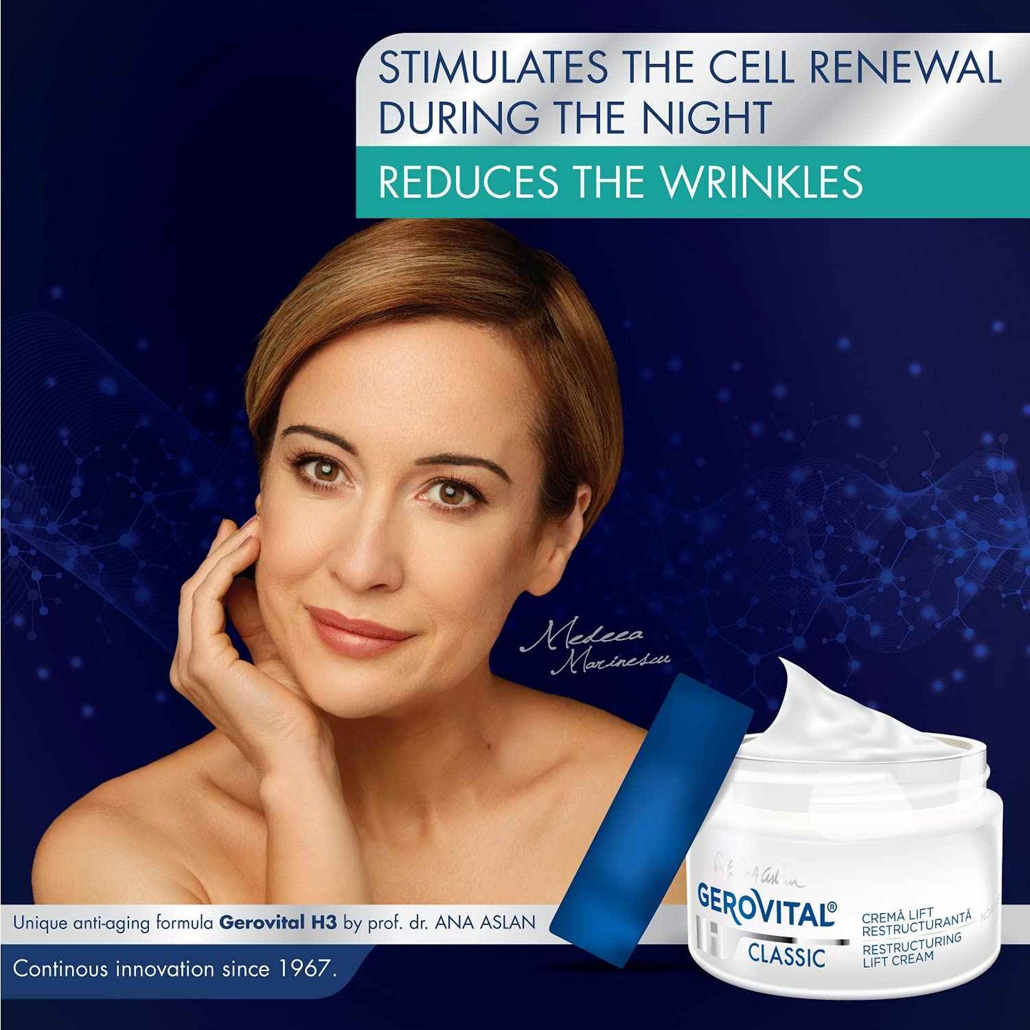 GEROVITAL CLASSIC Restructuring Lifting Cream Night Care with Hyaluronic Acid, Juvinityโข, Vitamin E, Anti-wrinkle, Anti-Age Face Cream, Face Moisturizer, 50 ml