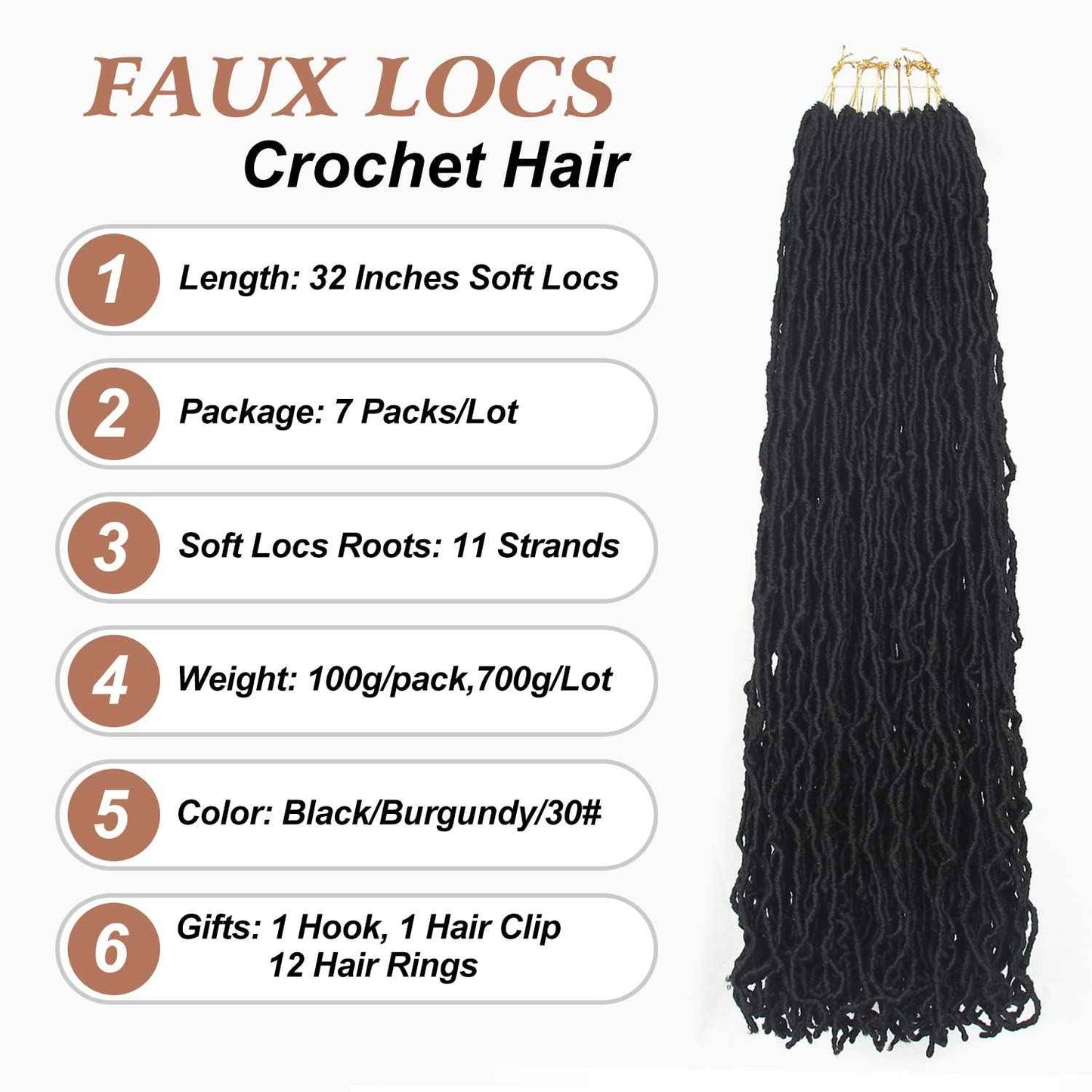 7 packs faux locs crochet hair 32 inch soft locs pre looped goddess locs crochet braids hair extensions butterfly locs braiding hair for black women (32 Inch (Packs of 7), 1B#)