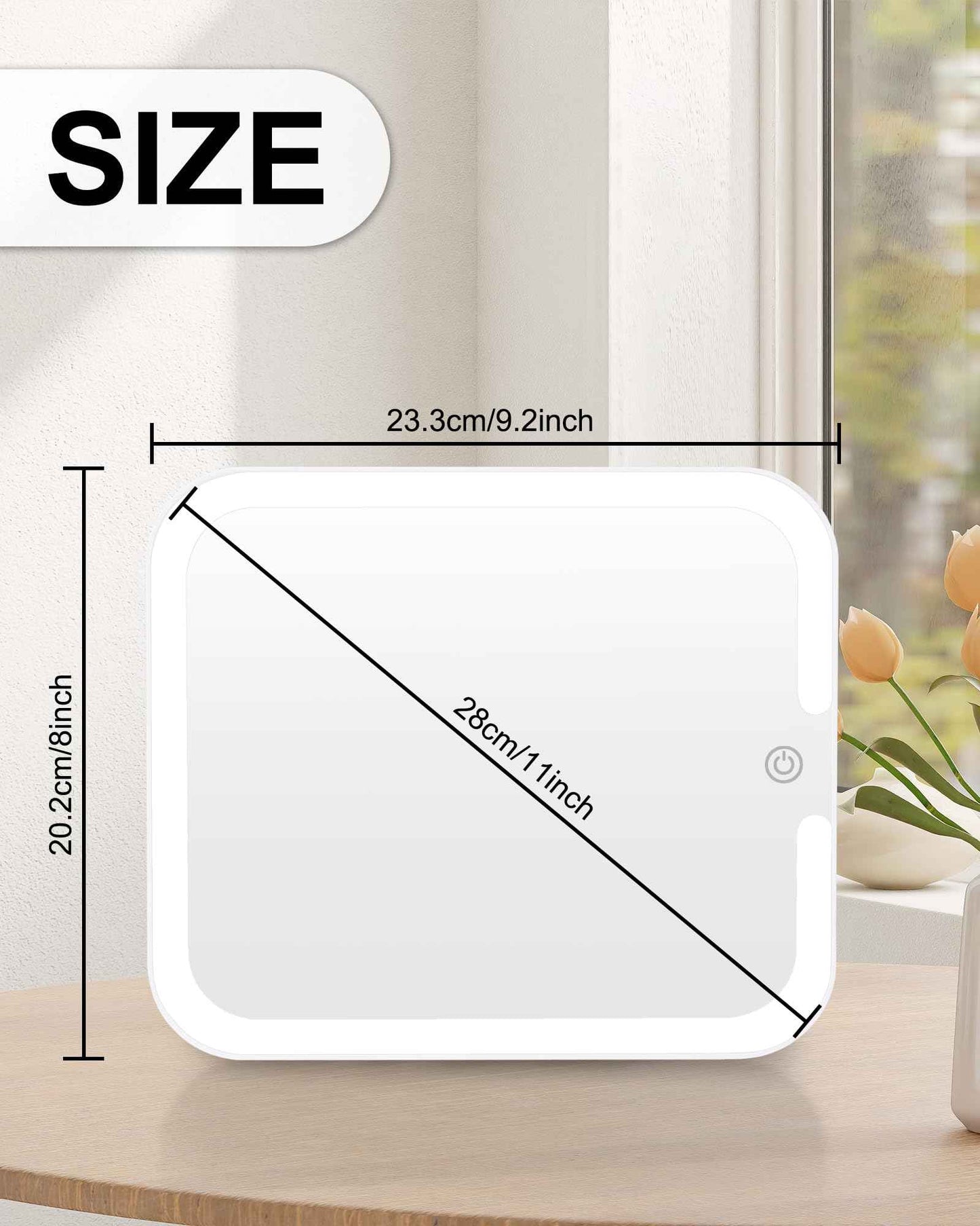 Relavel Makeup Mirror with Lights, LED Replacement for Makeup Bag, 3 Color Lights, Brightness Adjustable, 8.3 x 5.1 Inches