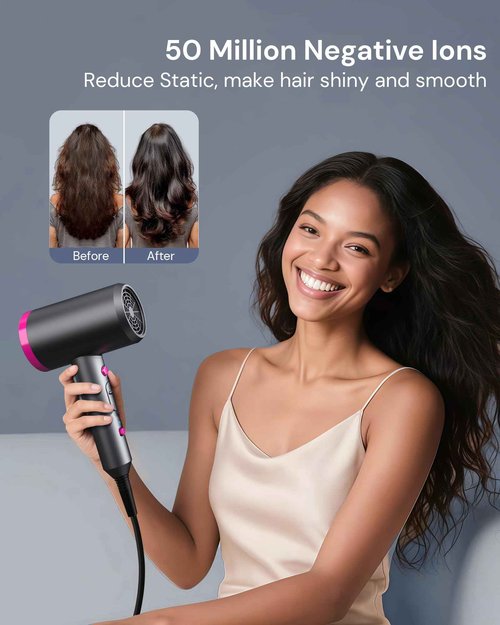 ANNE BETTY Hair Dryer with Diffuser for Curly Hair, 1800W Ionic Blow Dryer for Women & Men, Fast-Drying, Lightweight, Low Noise, Hair Care Styling Tool for Home, Travel