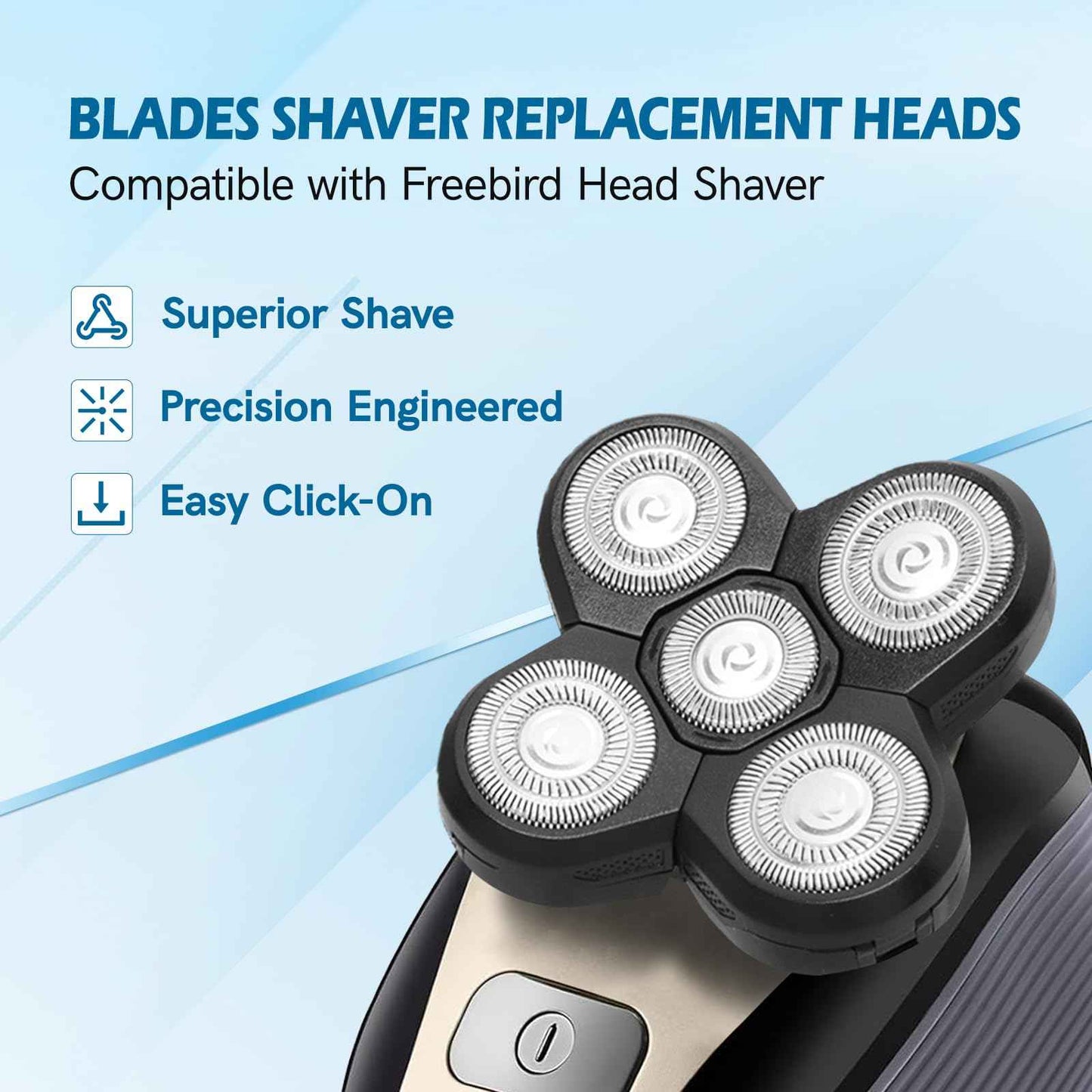 5 Pack Replacement Blades for Freebird Head Shaver | 5-Blade Electric Razor Refills for Bald Men Freedom Grooming + 1 Cleaning Brush