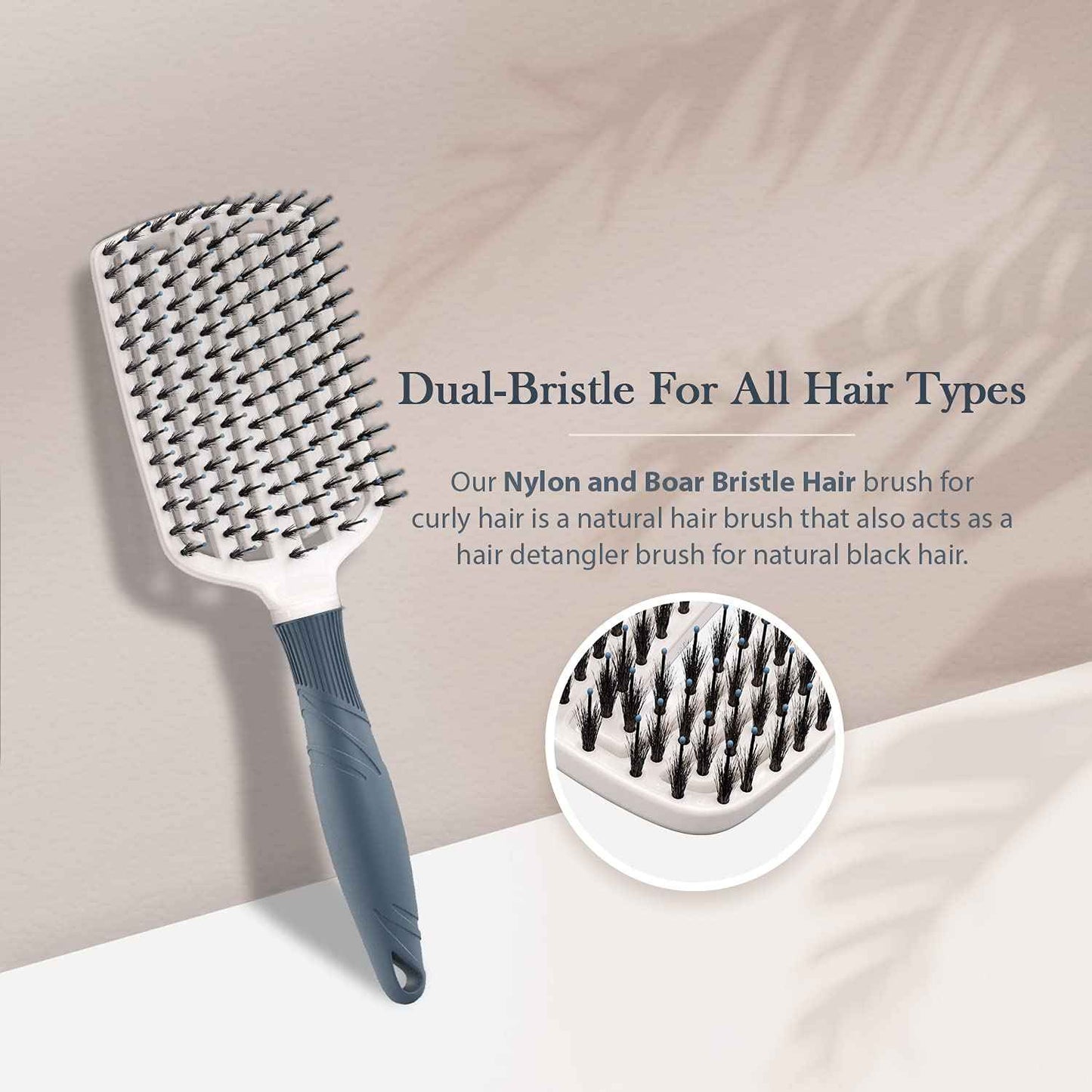 Hair Brush Set - Professional Round Brush and Detangling Paddle Brush for Blow Drying - Hair Detangler Paddle Hair Brush for Thick Hair - Nylon and Boar Bristle Brush (2 inch)