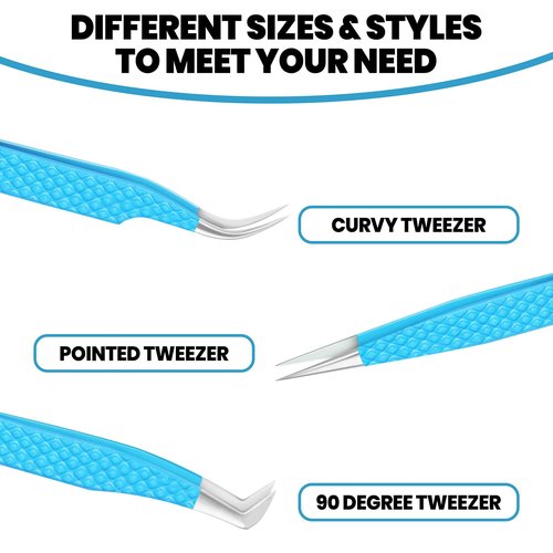 Eyelash Extension Tweezers-3 Pcs Diamond Grip Lash tweezers For Eyelash Extensions-SialBE Straight And Curved L-Shape Eyelash Tweezers, Tweezers For Eyelash Extensions With Silver Tip, Sam-333