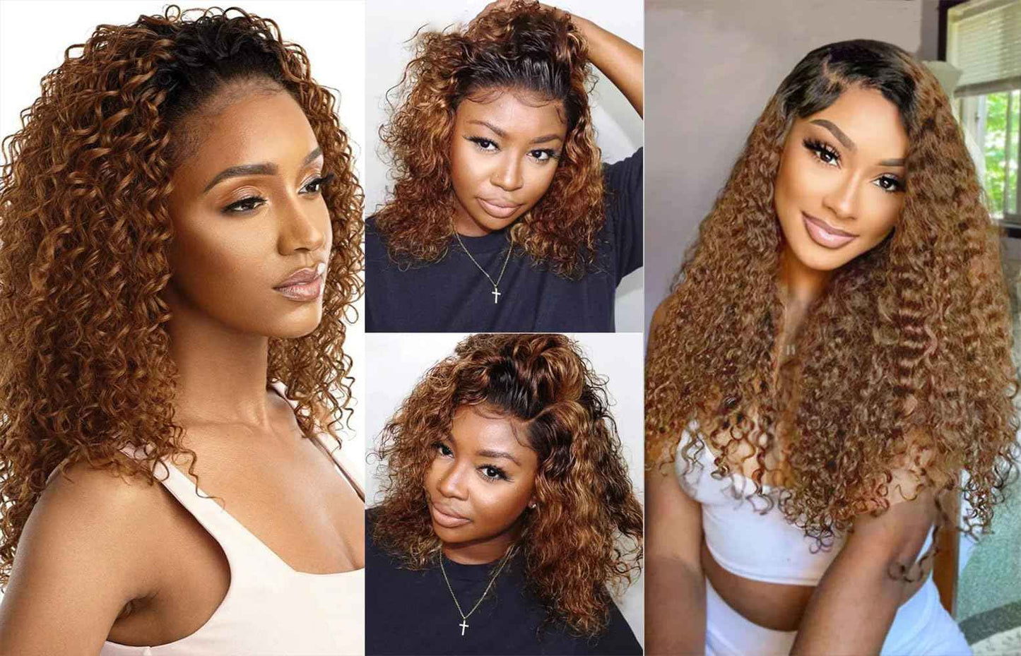 Ombre Human Hair Bundles Deep Wave Bundle 1B/30 Brown Bundles Human Hair 16 18 20 Inch Dark Brown Unprocessed Brazilian Remy Hair Extensions Salon Quality For Women Deals