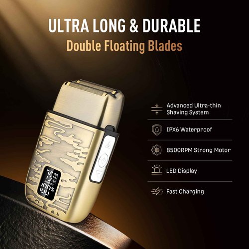 VNTGSHAVER Mens Foil Shavers, Beard Trimmers for Men Professional,Electric Shavers for Men, Mustache Trimmer Face Shaver, Wet/Dry Beard Shaver, 3 Peeds Electric Razor for Face (Bright Bronze)