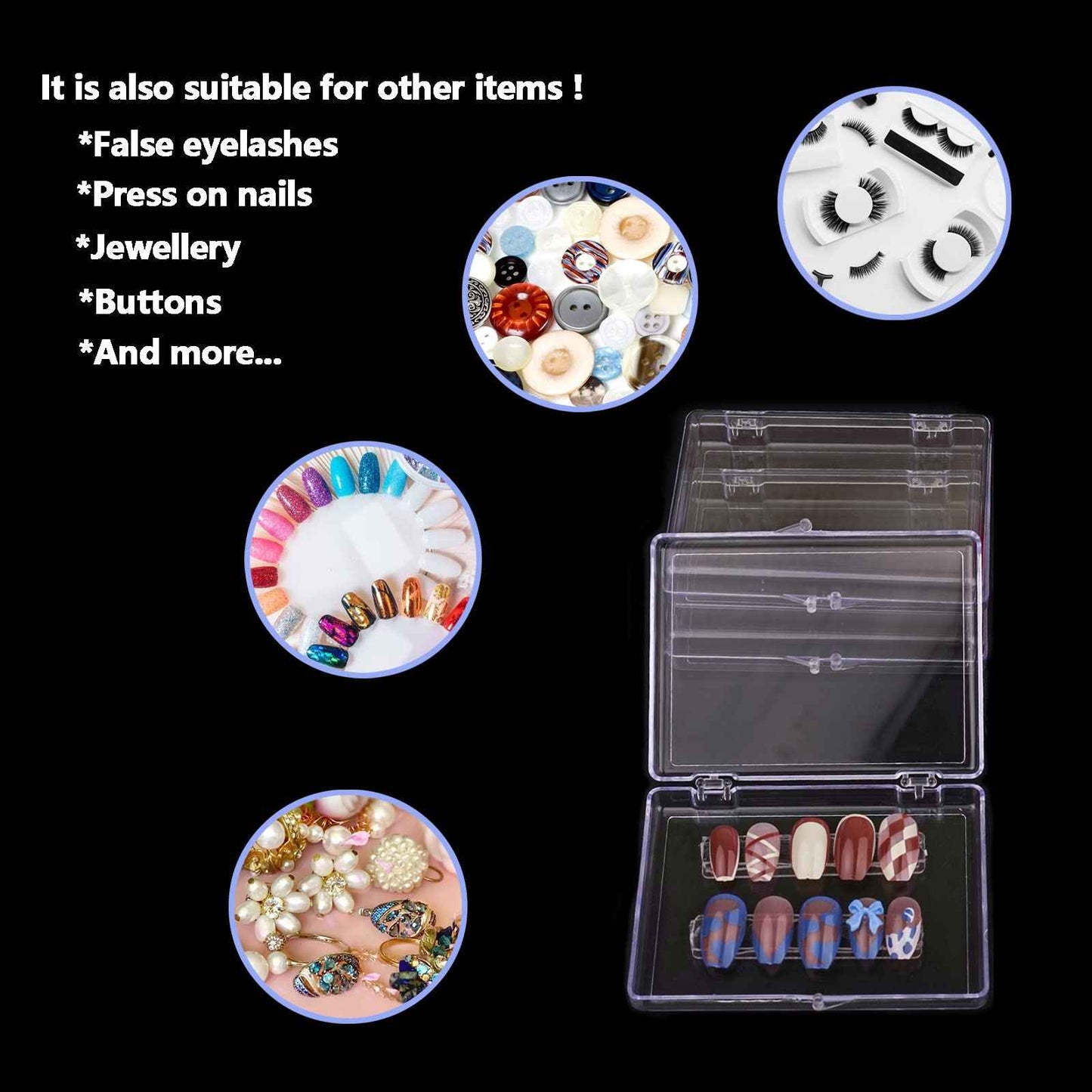 Lokyango Press On Nail Storage Box, 3.9x2.9x0.7 inch Clear Empty Press On Nail Packing Box Artificial Nail Display Organizer Case with Transparent Tape Nail Tips Display Holder (Box Only) (12PCS)