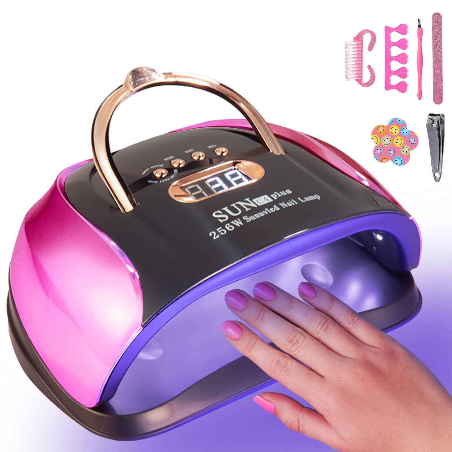 MICJIASD UV LED Nail Lamp, 256 W UV LED Nail Dryer Light for Gel Nails Polish Manicure Professional Salon Curing Lamp with 4 Timer Setting Sensor/57pcs Dual Light Beads(Comes with 6 Free Gifts)