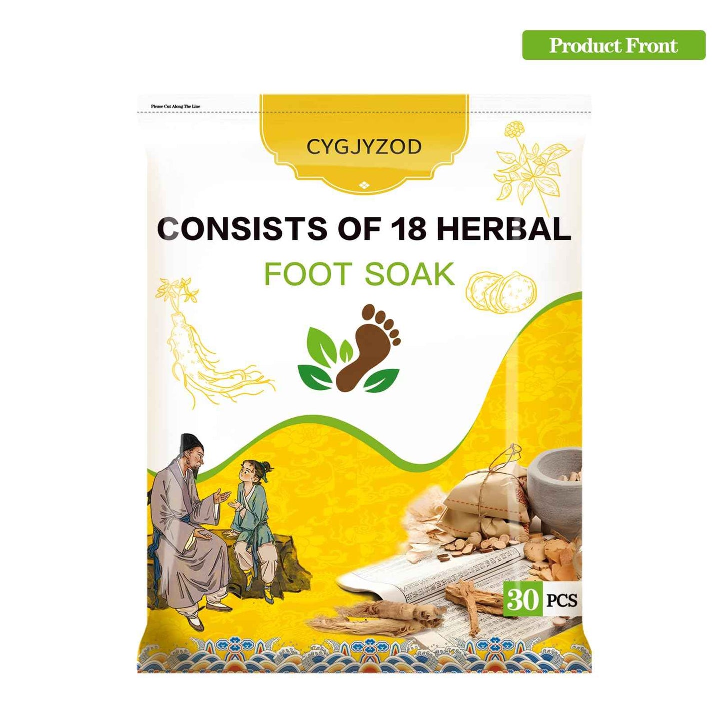 CYGJYZOD Ginger Chinese Herbal Foot Soak Set – 30 Detox Bags for Dry Feet,Cracked Feet and Lymphatic Drainage泡脚药包