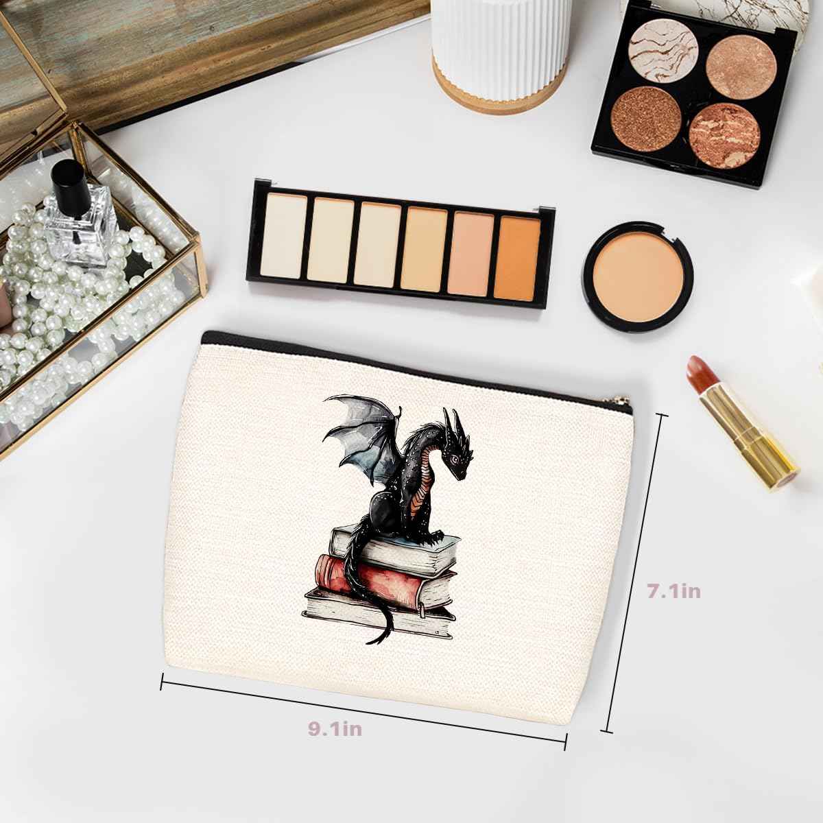 Fantasy Dragon Makeup Bag Fantasy Book Lovers Gifts Bookish Gifts Cosmetic Bag Halloween Christmas Birthday Gifts for Readers Women Girls Friends Sisters Book Accessories Travel Toiletry Bag