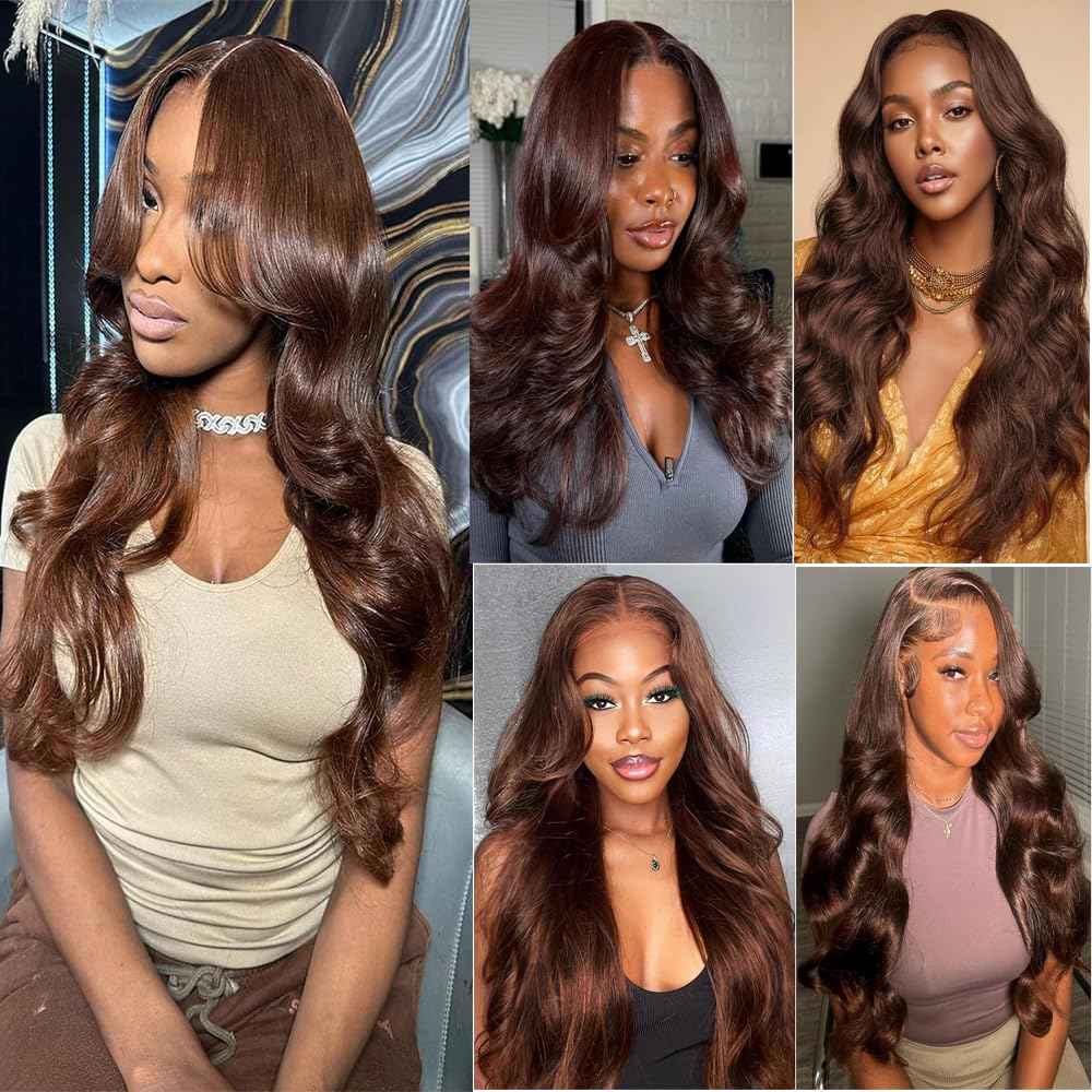 Color 4 Bundles Human Hair Dark Brown Body Wave Bundles Double Weft Brazilian Virgin Chocolate Brown Human Hair Extensions Silky and Soft for Black Women (10 12 14 inch 3 Bundles)