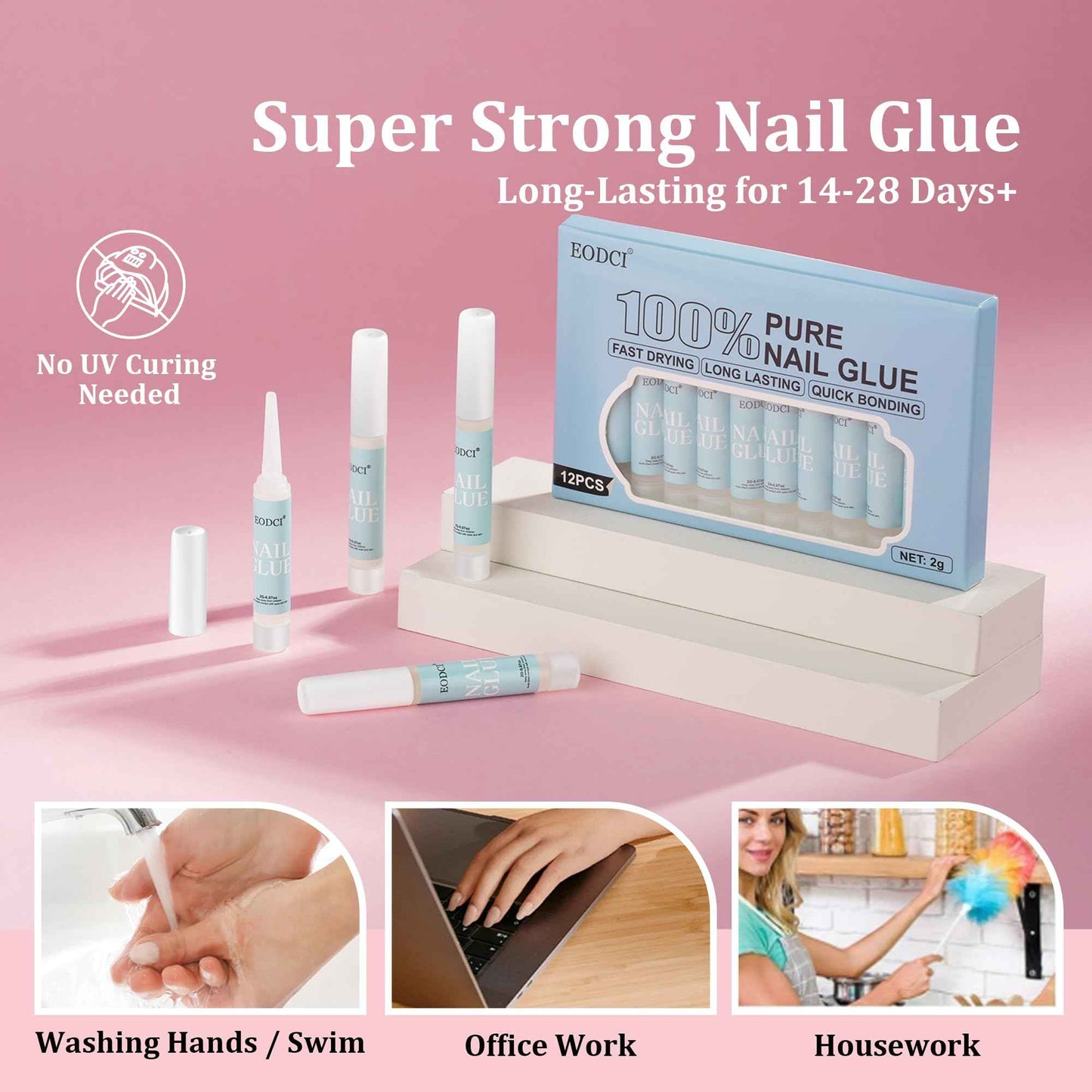 EODCI 12pcs Nail Glue Super Strong for Acrylic Nails Press on Nails Professional for Nail Tips Fake Nails False Nails Long Lasting Glue for Stick On Nails Broken