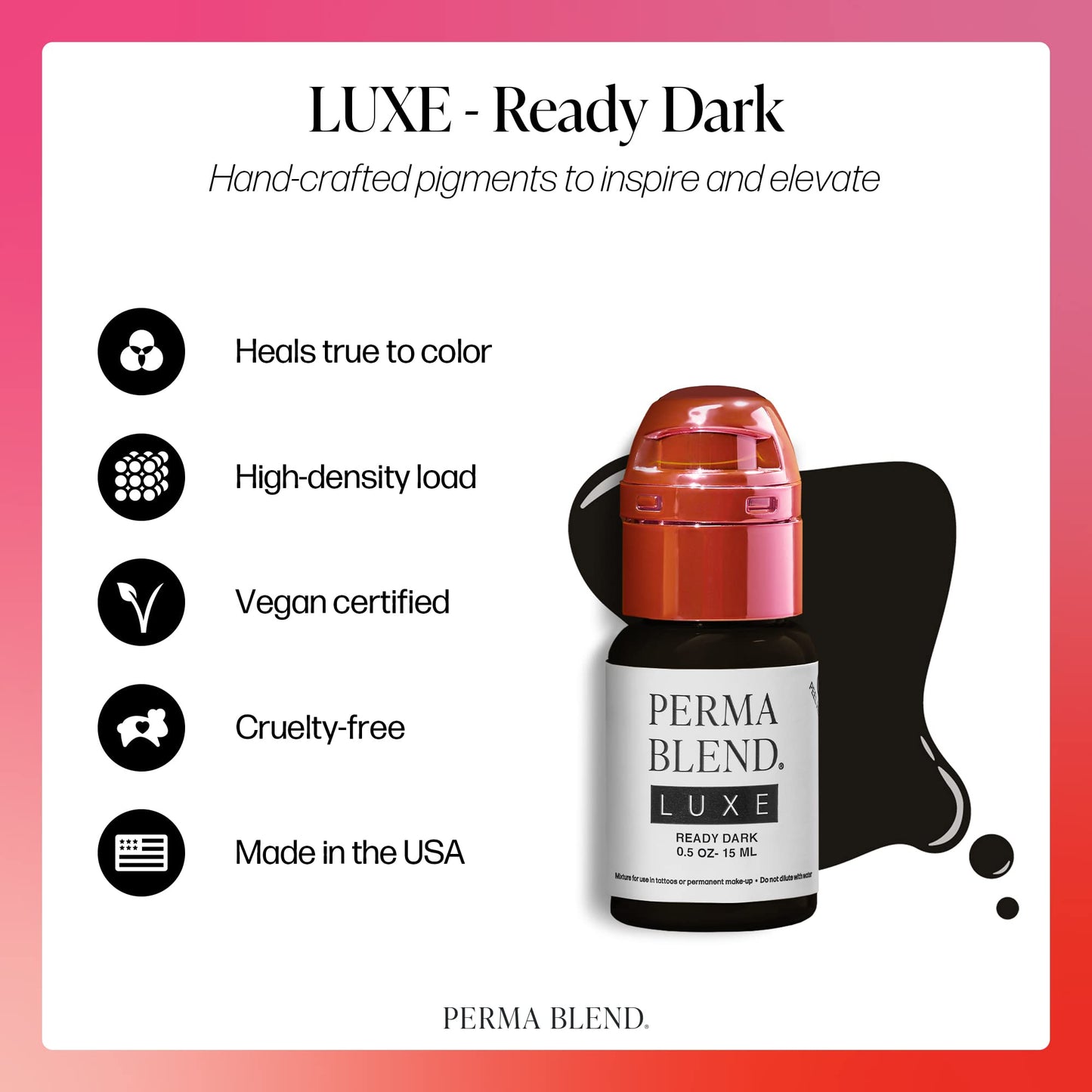 Perma Blend Luxe - Ready Dark - Microblading Ink to Enhance Lip Color or Permanent Eye Liner - Lip Tattoo & Lip Blushing Supplies for Permanent Lip Color - Dark Brown Tattoo Ink - Vegan (0.5 oz)