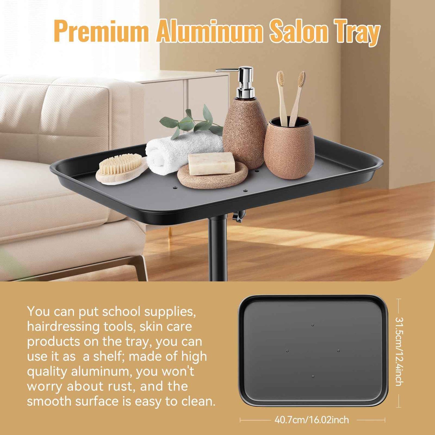 HYTOBP Salon Tray on Wheels Premium Aluminum Tattoo Tray Rolling Trolley Adjustable Height Storage Utility Cart for Clinic Spa and Barber(34inch)