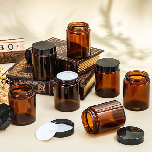 Domensi 24 Pcs 6oz Glass Jars with Lids Leakproof Round Airtight Empty Cosmetic Jars with Inner Liners Lid for Storing Lotions Spices Ointments Candle Making Food Storage (Amber)