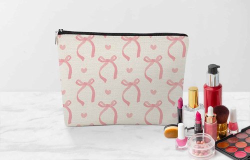 EXUQO Coquette Pink Bow Makeup Bag,Coquette Stuff Preppy Bags,Trendy Coquette Gift Cosmetic Bag,Pouch Gift for Teen Girls Women,Aesthetic Makeup Bag