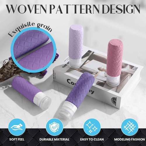 Silevoler Travel Bottles for Toiletries, TSA Approved Silicone Travel Size Containers for Toiletries, BPA Free Leak Proof Refillable Essentials Accessories, Shampoo and Conditioner Bottles (Purple)