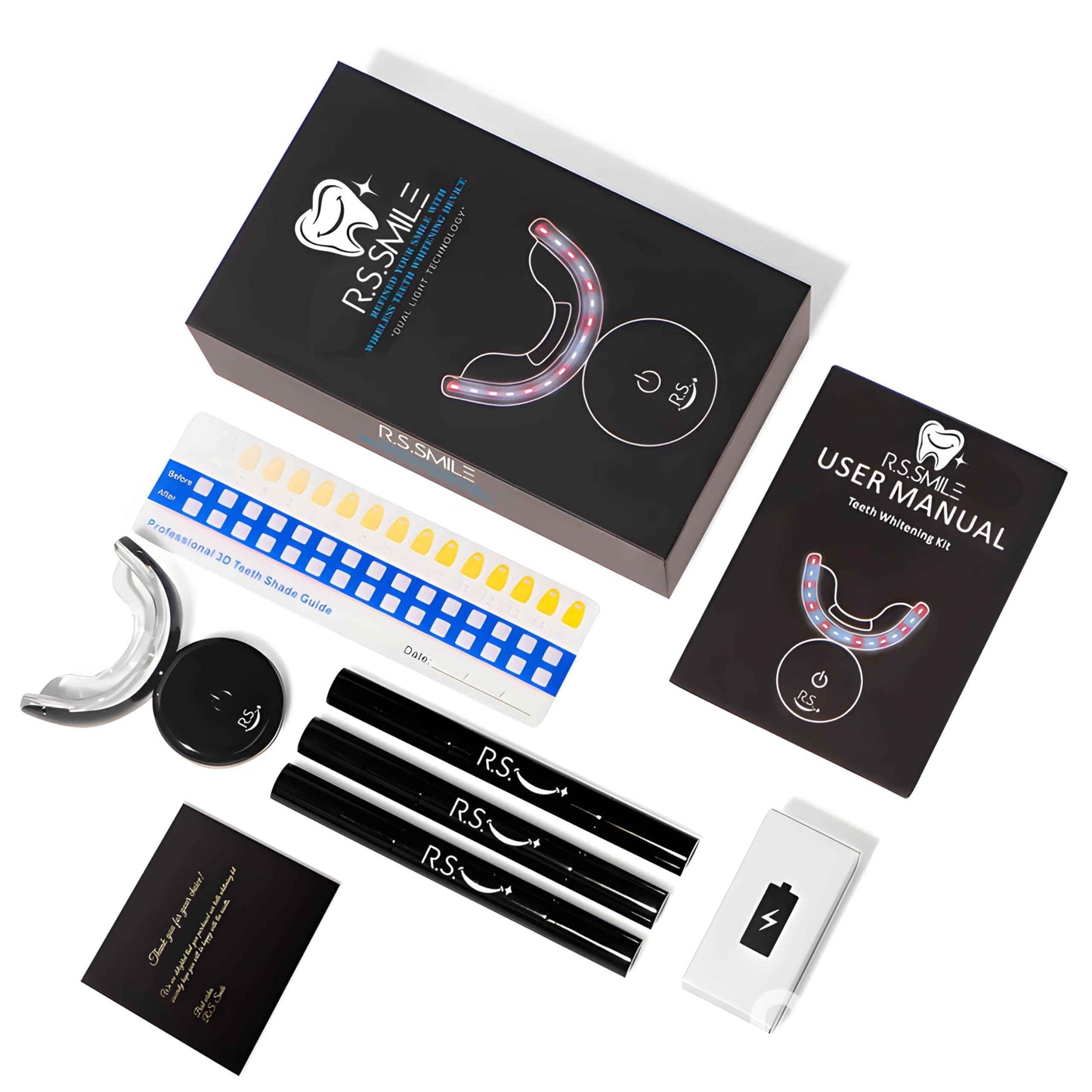 RS Smile Professional Wireless Teeth Whitening Kit with 32X Dual LED Lights, Red & Blue Light Technology for Deep Whitening, Rechargeable Device, Gentle Enamel - Safe Formula