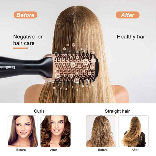 Beautimeter Blow Dryer Brush, Hot Air Brush One Step Hair Dryer and Styler Volumizer, 4 in 1 Negative Ionic Hair Styler with Oval Barrel for Smooth, Frizz-Free Hair Types, Black & Gold