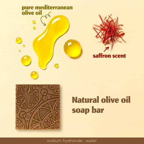 Hekaya Saffron Aleppo Soap Bar – Organic Olive Oil Soap for Face, Body & Hair – Handmade Natural Body Wash – 4-Pack for Face & Body | Natural, Moisturizing,(17.6 oz Total)