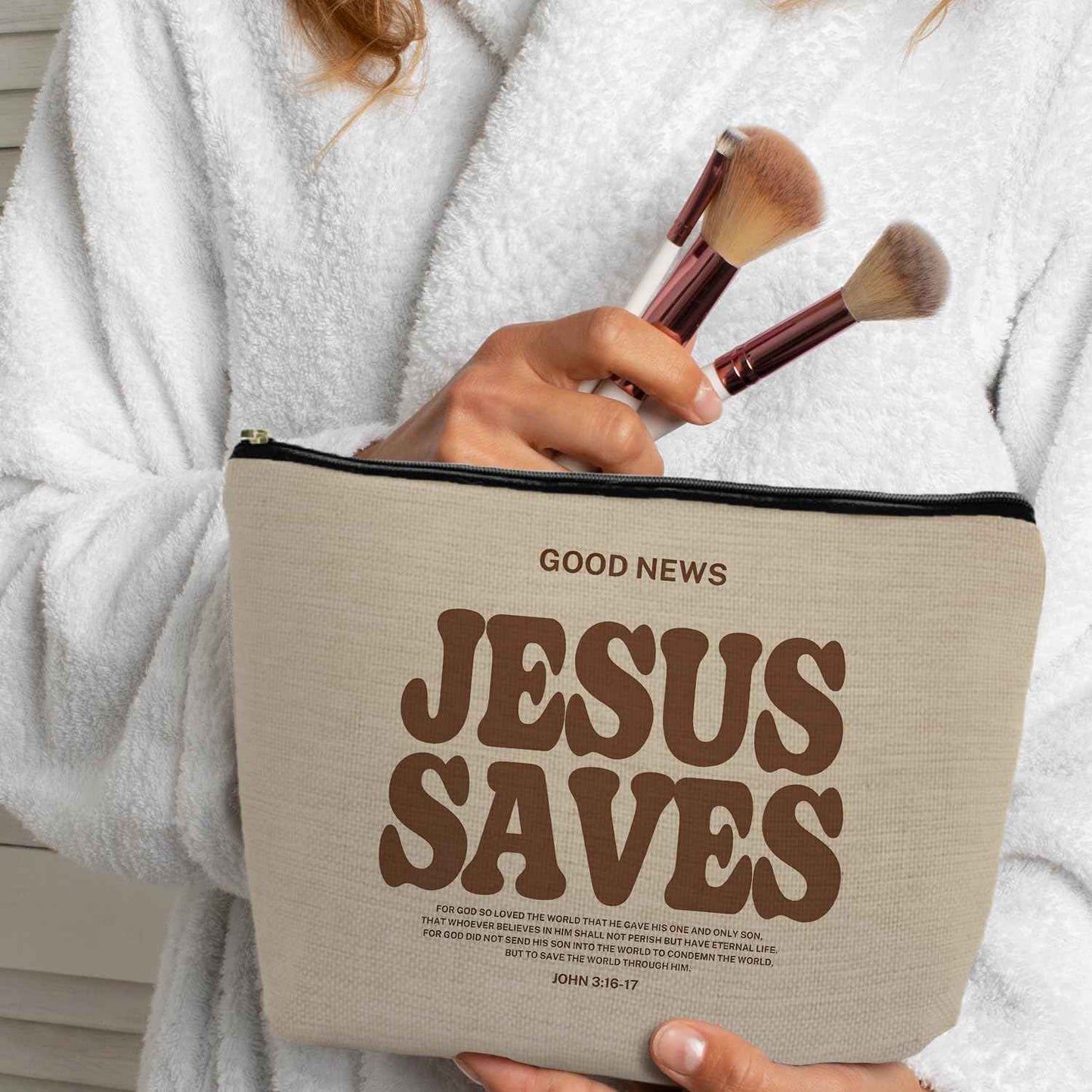 ignytiger Jesus Gift Makeup Bag, Christian Religious Bible Gifts Supplies Cosmetic Bags for Women, Good News Bible Verse Makeup Pounch, Faith Based Gifts Zipper Pouches for Purse