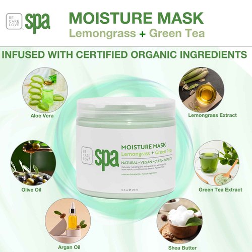 BCL SPA Organic Lemongrass and Green Tea for hands mask, foot mask, and body mask skin care spa treatment for women at home or professional spa with shea butter, argan oil, olive oil, aloe vera 16 oz
