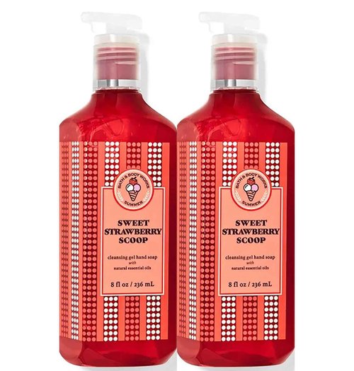 Bath & Body Works Sweet Strawberry Scoop Hand Soap, Cleansing Gel, 8 Fl Oz (Pack of 2) (Sweet Strawberry Scoop)