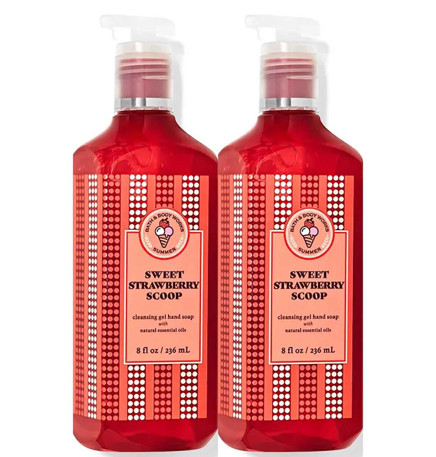 Bath & Body Works Sweet Strawberry Scoop Hand Soap, Cleansing Gel, 8 Fl Oz (Pack of 2) (Sweet Strawberry Scoop)