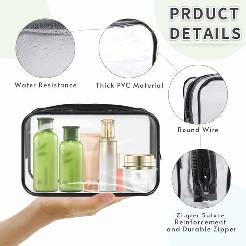 GONITYOU 16 Pieces Clear Makeup Bags Bulk, TSA Approved Toiletry Bags Travel Pouch, Waterproof PVC Plastic Small Clear Cosmetic Bags with Zipper for Organizing (Black Border)