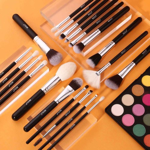 BEILI Makeup Brushes 20pcs Makeup Brush Set Premium Synthetic Kabuki Foundation Face Powder Fan Contour Concealer Eye Shadows Eyebrow Eyeliner Make Up Brush Tools Kit(Black)