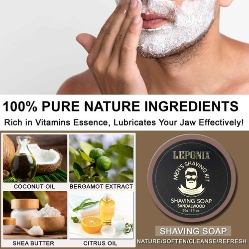 Mens Shaving Kit, Include Straight Razor, Sandalwood Shaving Soap & Cream, After Shave Balm, Pre-Shave Oil, Brush & Bowl – Christmas Gifts for Men Him Secret Santa Gift Set Stocking Stuffers