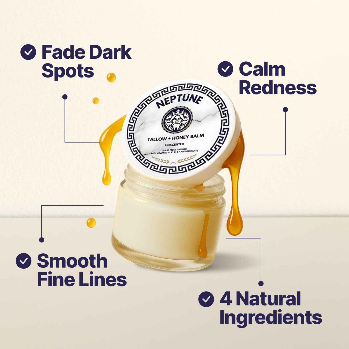 Tallow and Manuka Honey Balm, 2 oz, Unscented, Grass Fed Grass Finished, Face Cream, Body, Lotion, and Lip Balm