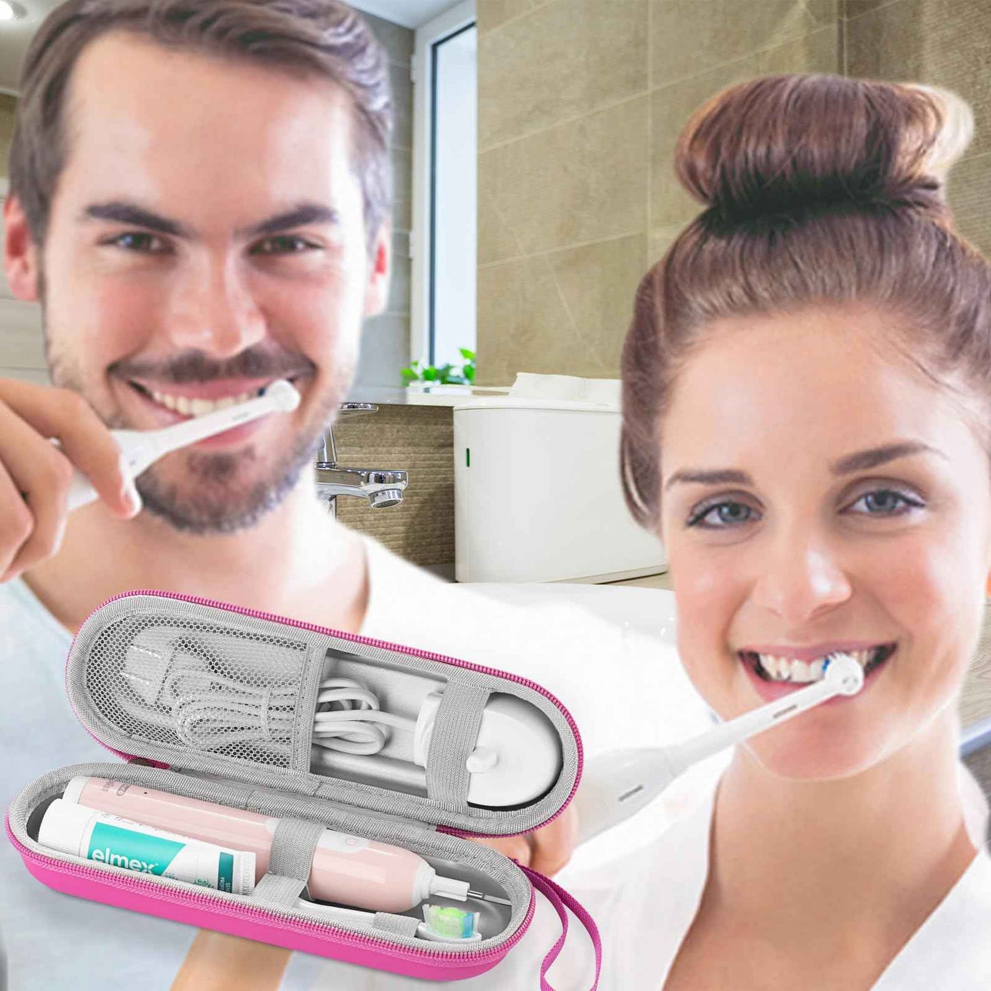 TYSORETY Toothbrush Travel Case for Oral B/Oral-B Pro 1000 1500 5000 7000 & Philips Sonicare 4100 1100 5300 5100 6100/iO Electric Toothbrush, Hard Protective Storage Bag (Pink)