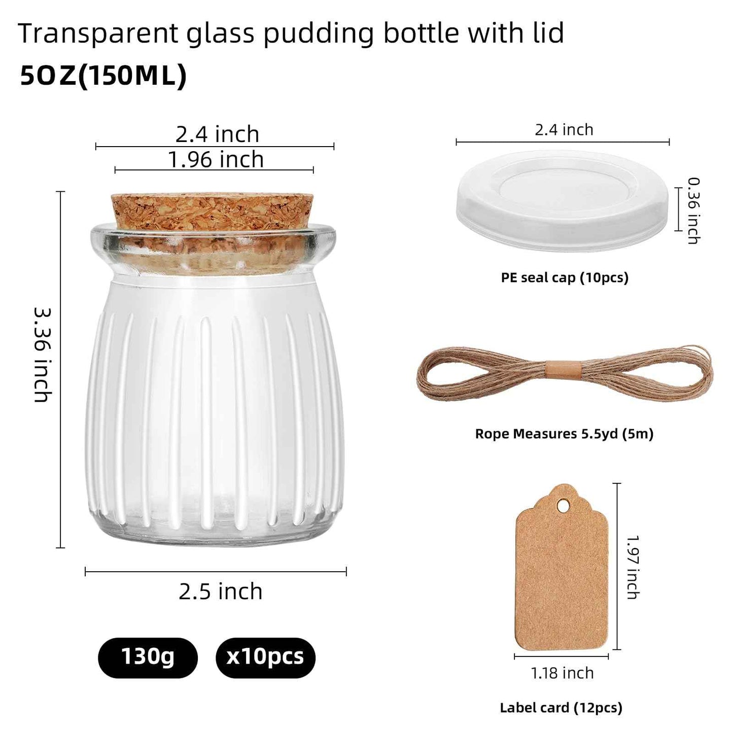 40Pcs 5oz Stripes Small Glass Jars with Cork Lids, Empty Candle Jars for Making Candles, Yogurt Container with PE Lids for Wedding Favors, Gift Jar, Baby Shower, Candy, Spices, with Twine, Labels (40)