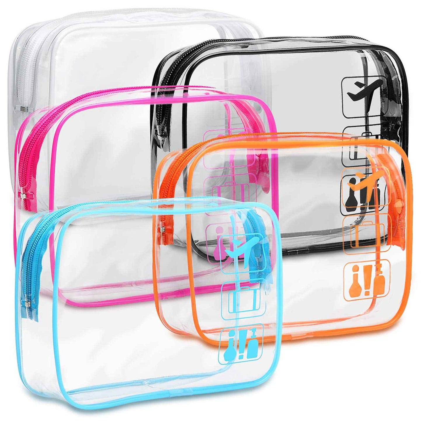 F-color 5 Pack TSA Approved Toiletry Bag and 3 Pack Clear Makeup Bag