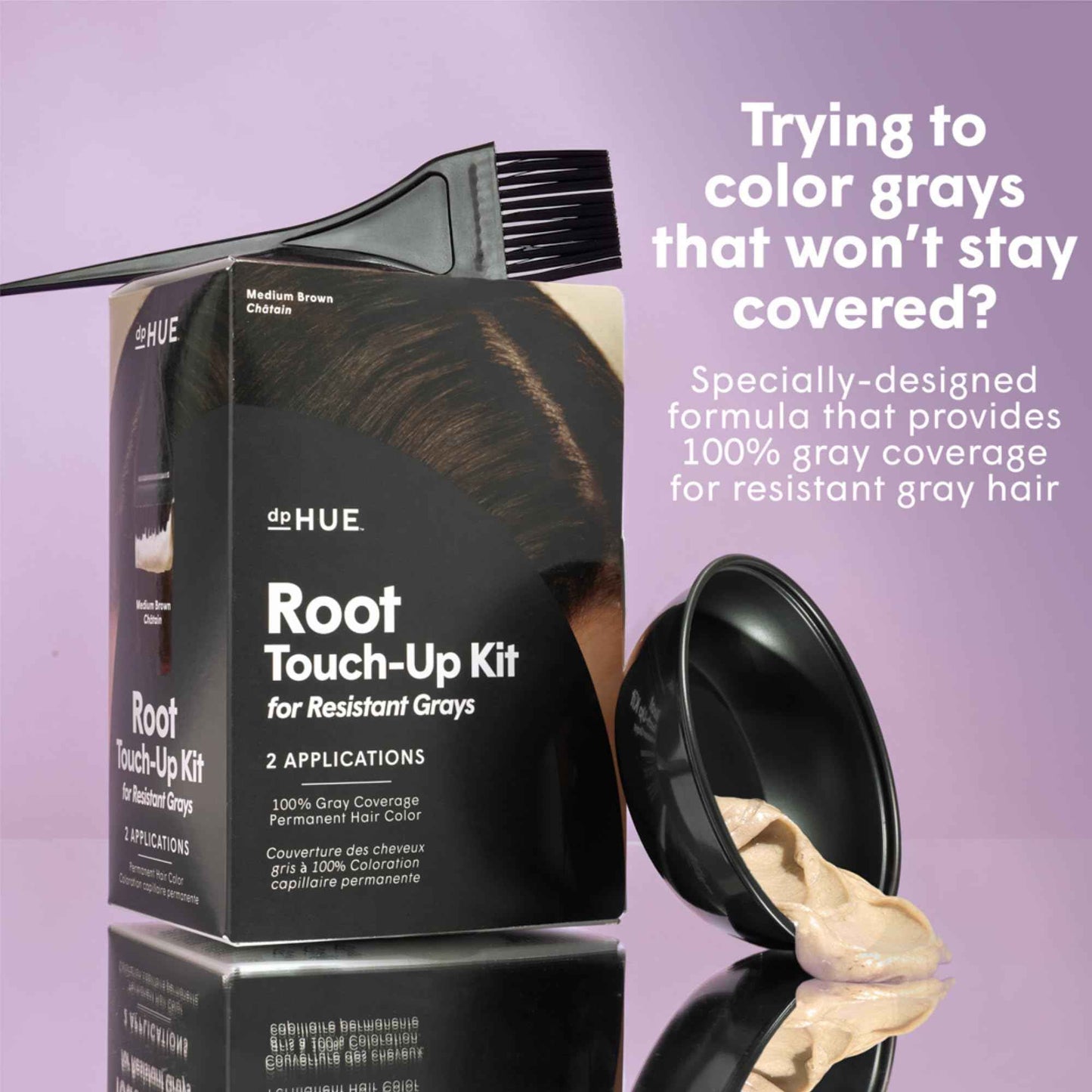 dpHUE Root Touch-Up Kit for Resistant Grays, Medium Brown - Permanently Cover Difficult, Stubborn Gray Hair - 2 Applications Included - Vegan & Leaping Bunny Certified