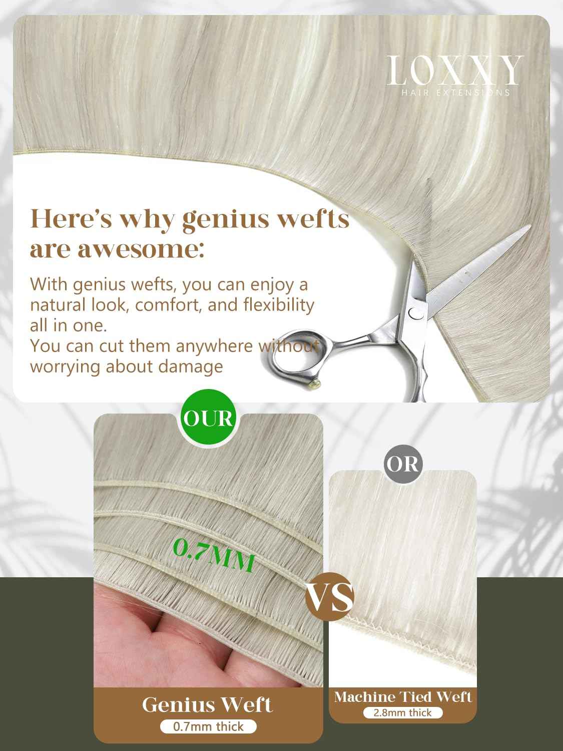 Loxxy Genius Weft Hair Extensions Real Human Hair 18inch Grey Sew in Extensions Real Human Hair Extensions Natural Hair Genius Weft for Short Hair One Piece