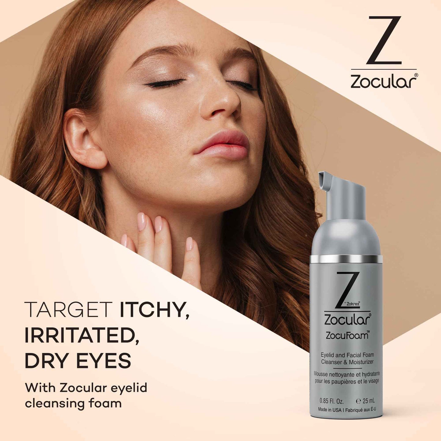 Zocular ZocuFoam Eyelid Cleanser - Foaming Eyelid Scrub - Natural pH Balanced Solution - 25mL