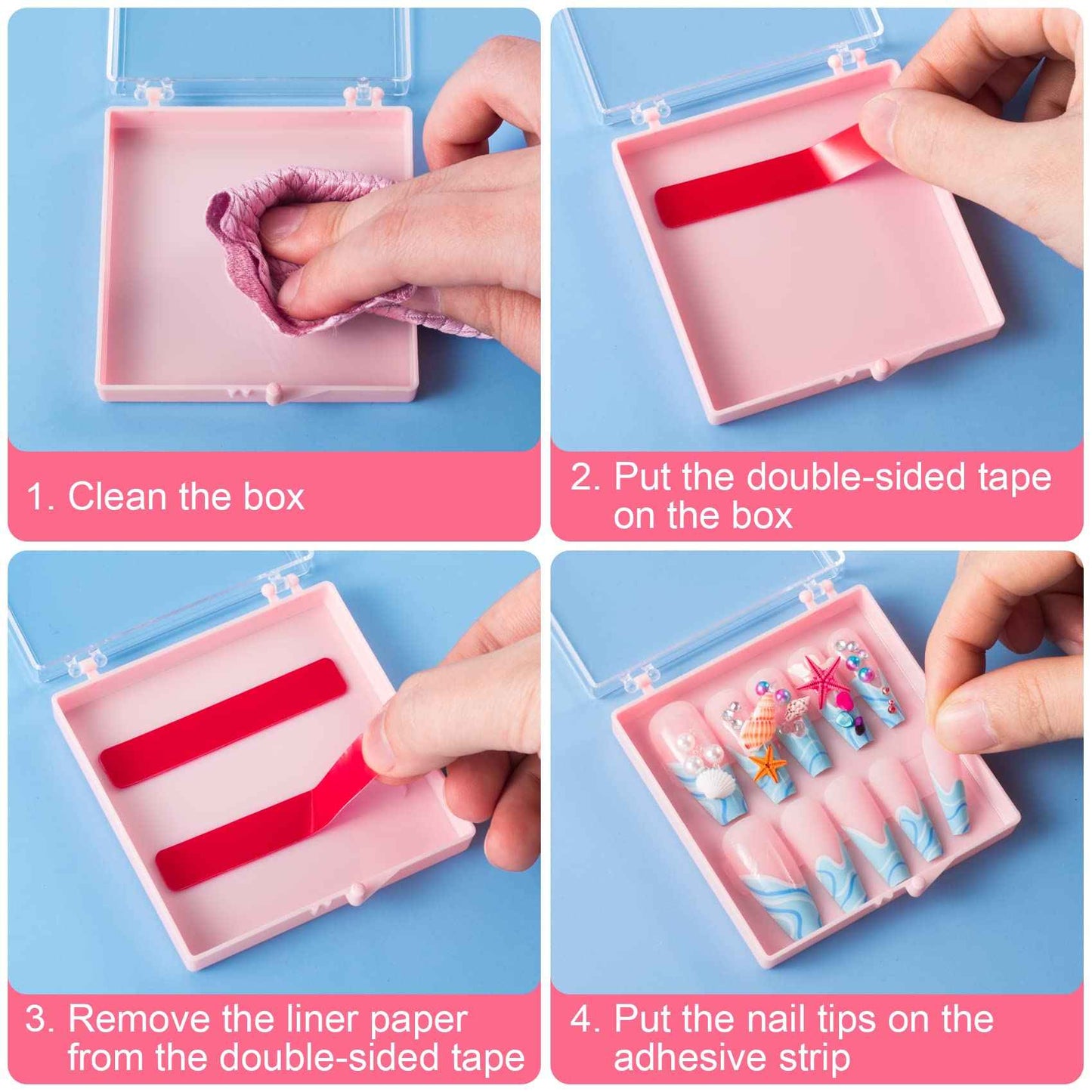 ANCIRS 25 Pack Acrylic Nail Storage Box for DIY Press-on Nails Holder & 60pcs Double Sided Adhesive Nail Display Tape, Artificial Nail Stand Packaging Organizer Case & Fake Nail Tip Tapes for Nail Art