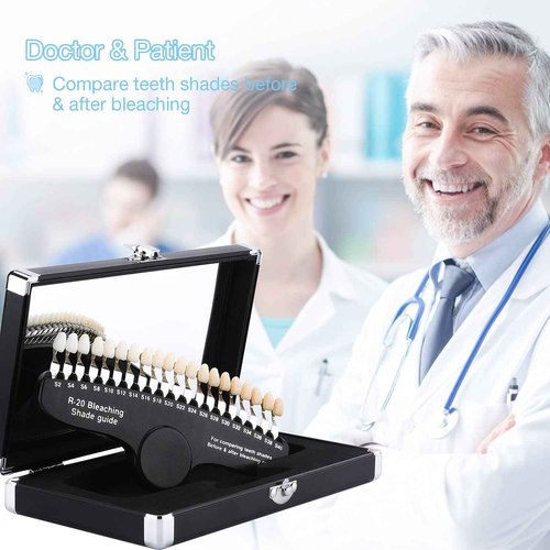 faruijie Teeth Whitening Shade Guide - Tooth Bleaching Shade Chart 3D R-20 Professional Dental Color Comparing Tracking with Case & Mirror 20 Colors