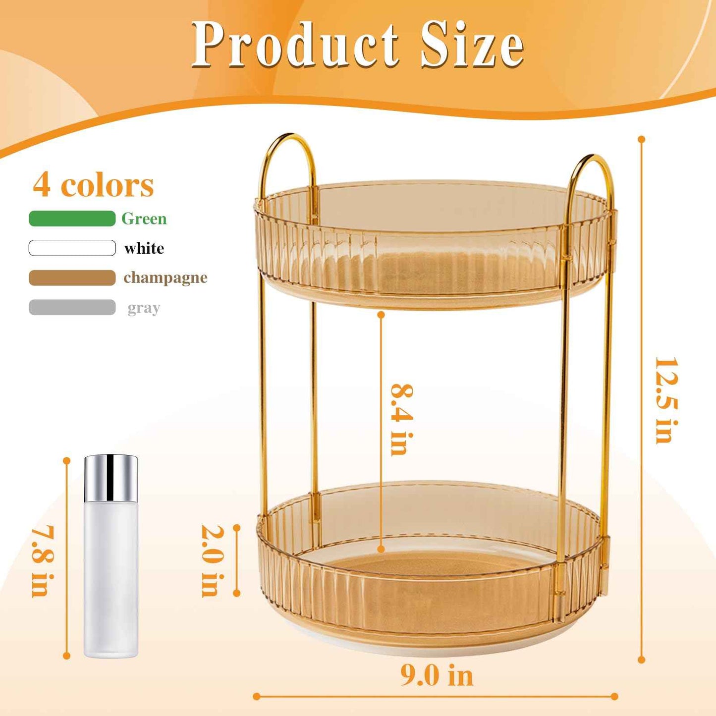 Megapuxin Rotating Makeup Organizer for Vanity,Large Perfume Organizers Skincare Make Up Storage Perfume Organizers Countertop Organizer with Extra Hooks and Stickers for Bathroom