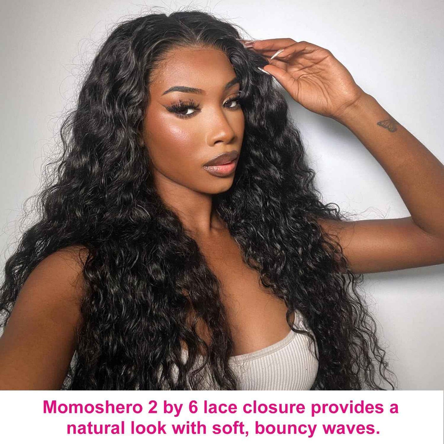 MOMOSHERO 2x6 HD Lace Closure Only Deep Wave Human Hair,HD Transparent Swiss Lace Kim K Closure Deep Middle Part Curly Hair Lace Closure Full 150% Density 100% Human Hair Natural Black Color 14 Inch