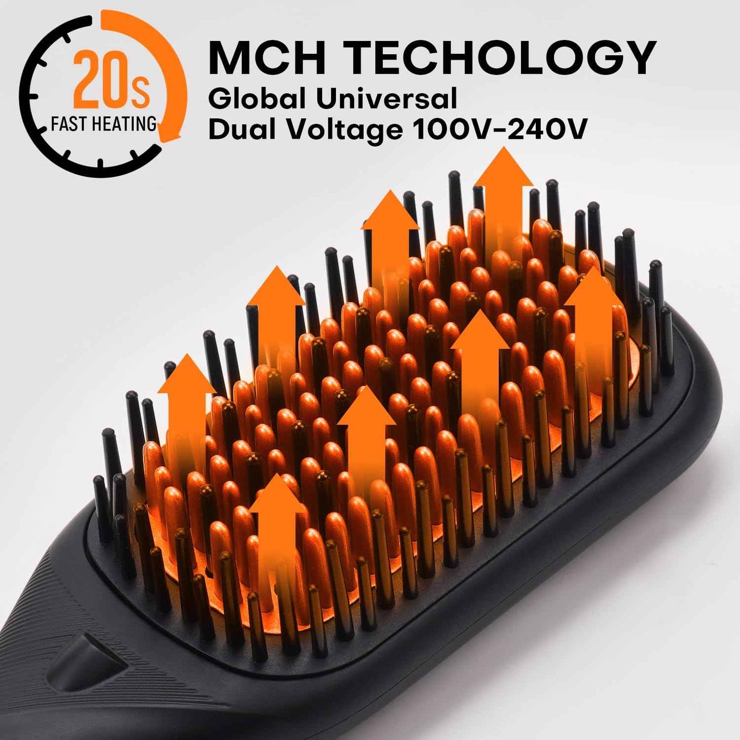 Hair Straightener Brush- Hair straighteners for Women, Ceramic Ionic Straightener Comb with Less Frizz | 20s Fast Heating | 2 in 1 Flat Iron Brush Dual Voltage Travel, Black