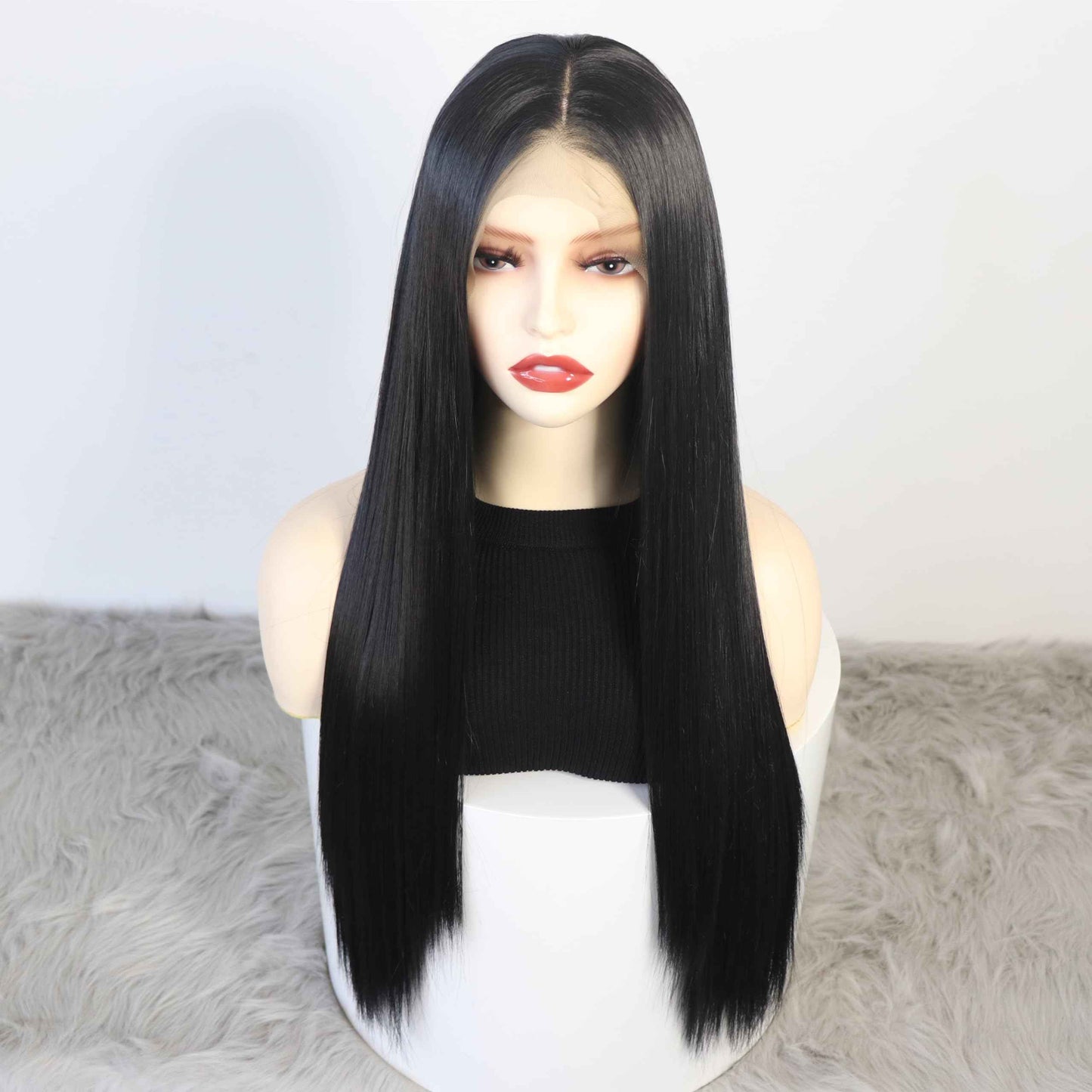 WXHWCX 13×6 Long Straight Synthetic Lace Front Wig For Women Smooth Wig Middle Part Black Synthetic Lace Wigs High Density Daily wigs For Women Party Wigs