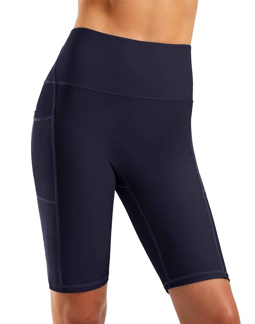 G Gradual Women's 9" High Waisted Swim Board Shorts Tummy Control Swimsuit Bottoms for Women with Liner Pockets(Navy,M)