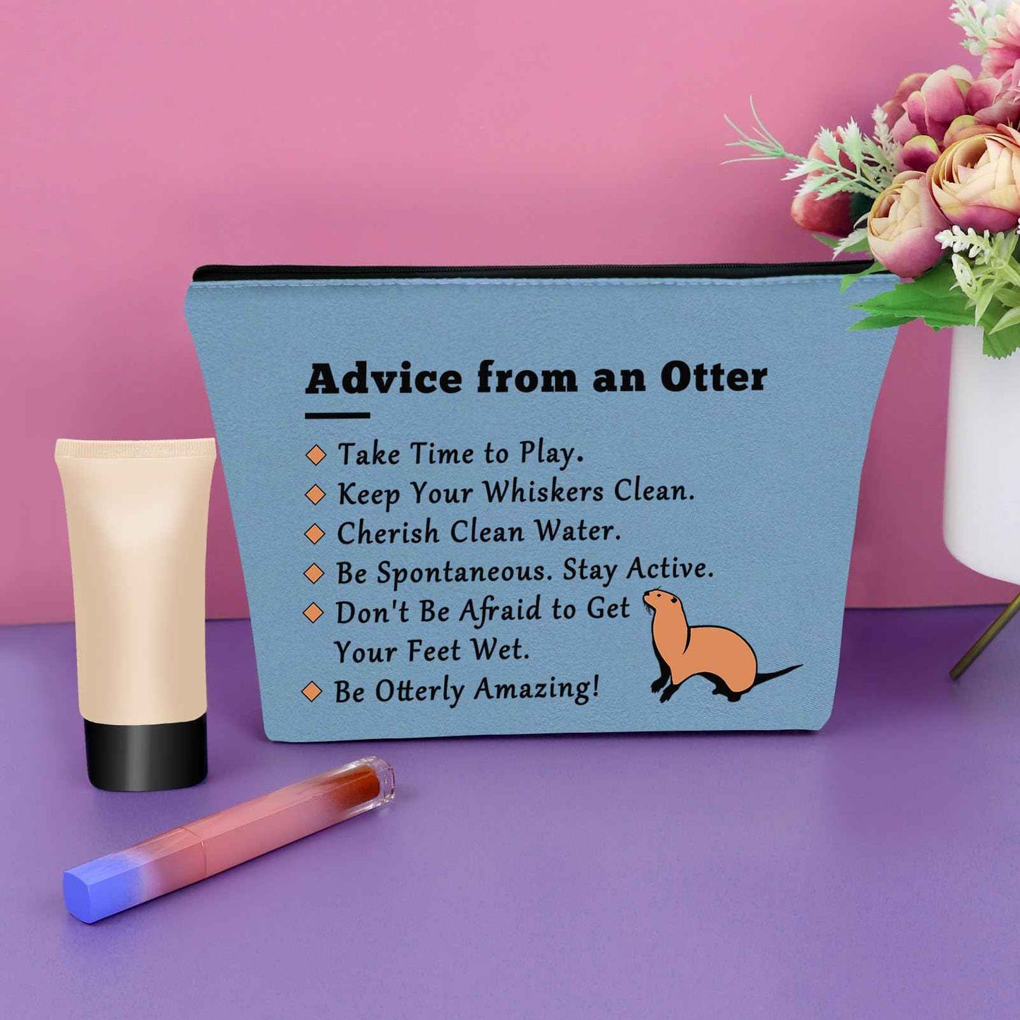 Otter Gifts for Otter Lovers Blue Makeup Bag Sea Otter Gifts for Girls Otter Themed Birthday Gifts Cosmetic Bag Animal Lover Gifts for Adults Cute Otter Gifts for Mom Aunt Sister Travel Pouch