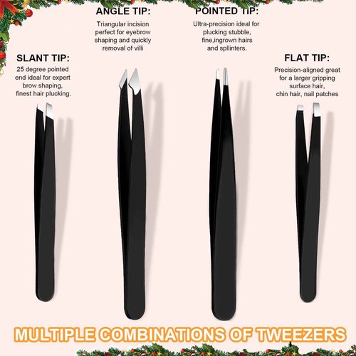 Yougai Tweezers Set, 9 Pcs Professional Stainless Steel Tweezers Kit for Women Facial Hair, Precision Eyebrow Tweezer Kit with Curved Scissors and Eyebrow Razor for Ingrown Hair Removal