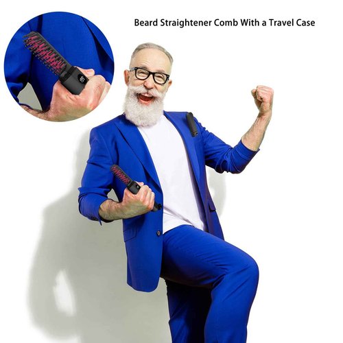 Beard Straightener for Men, Heated Beard Brush, Cordless Beard Hot Comb for Medium to Long Beards, with Travel Case, Rechargeable, 3 Temp Settings, Ionic Technology, Grooming Gift for Men(Black)