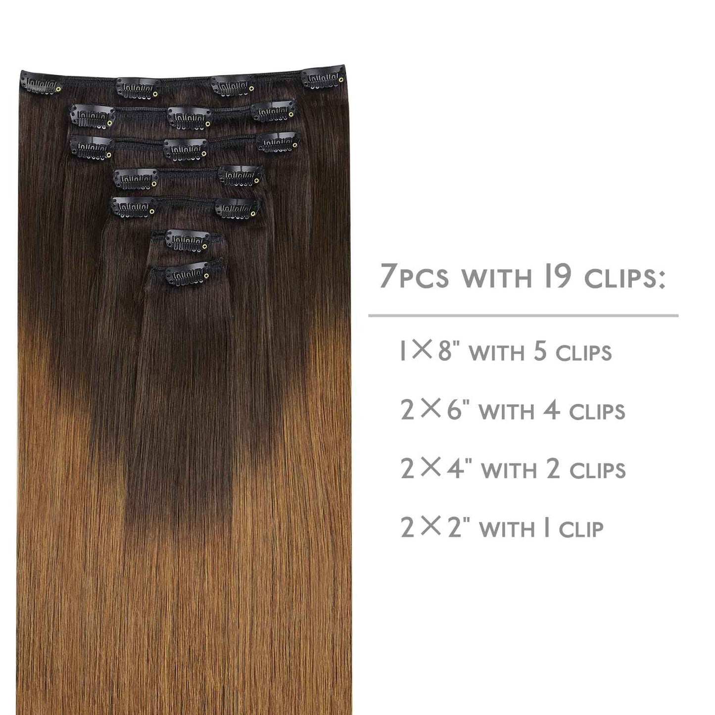 WENNALIFE Clip in Hair Extensions Real Human Hair, 12 Inch 80g 7pcs Remy Hair, Ombre Dark Brown to Light Chestnut Brown Straight Natural Extensiones De Cabello Humano Con Clip Ins